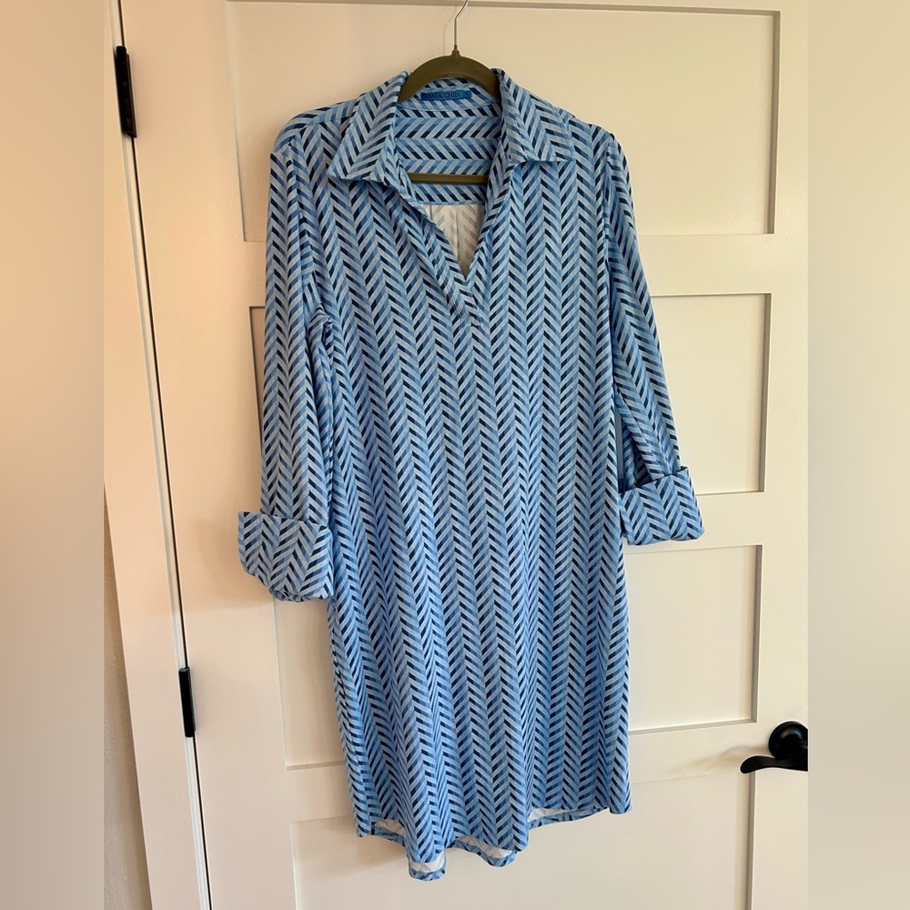 J. McLaughlin Blue Patterned Dress with Pockets